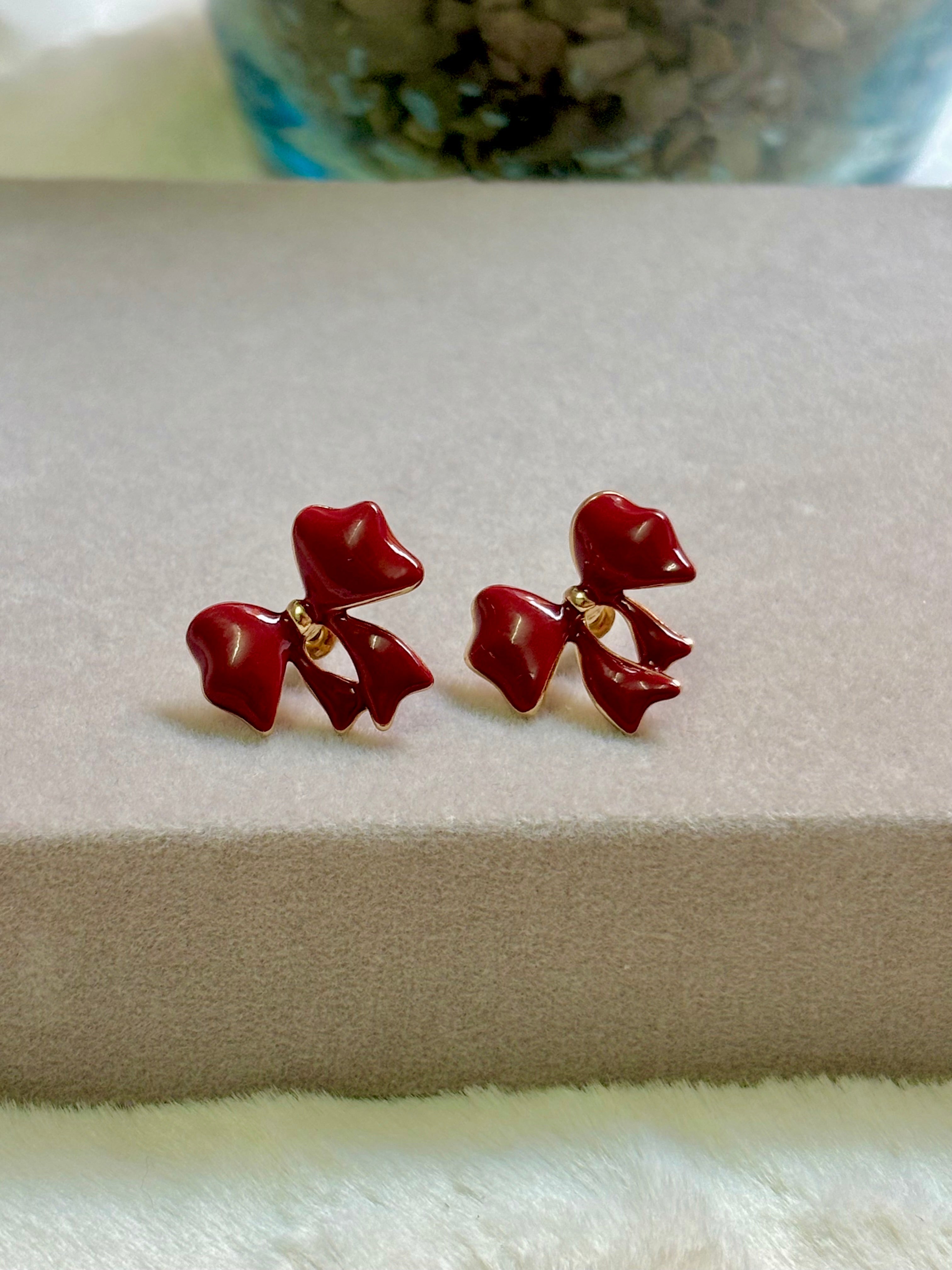 Crimson Bow Earrings