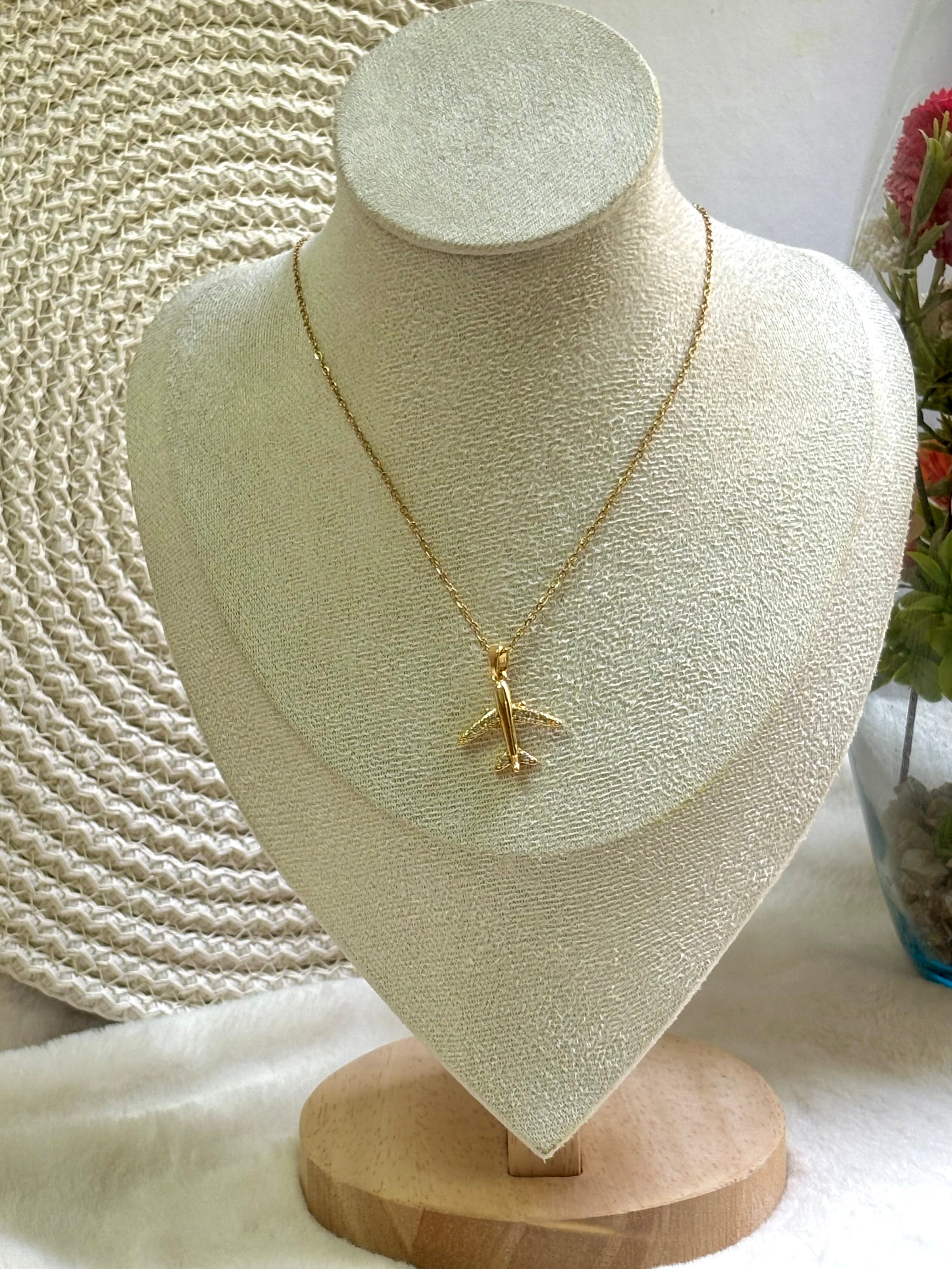 Golden Airplane Pendant Necklace